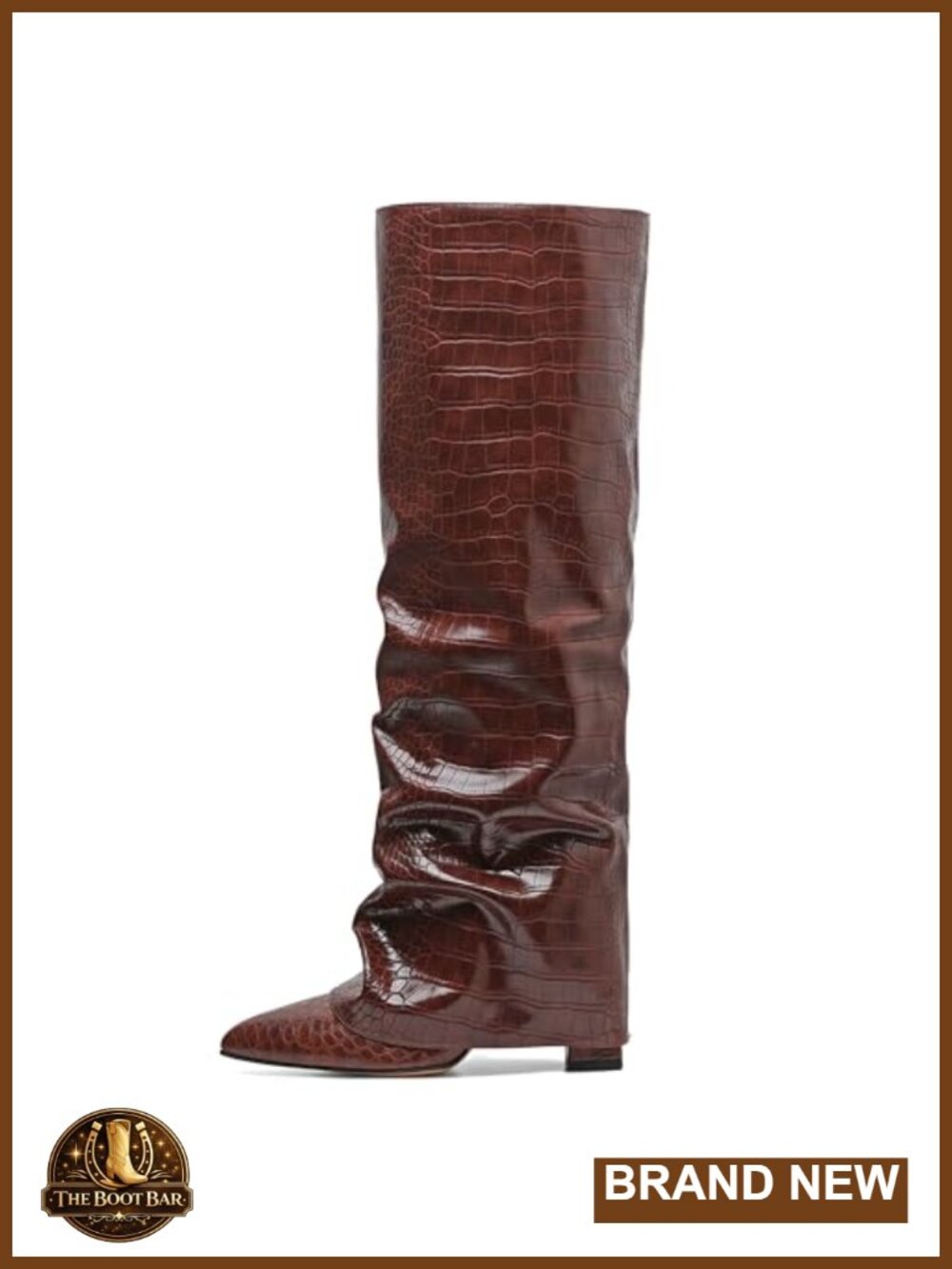 Women's Slouchy Knee High Boots Pointed Toe Fold Over Block Heel Microfiber